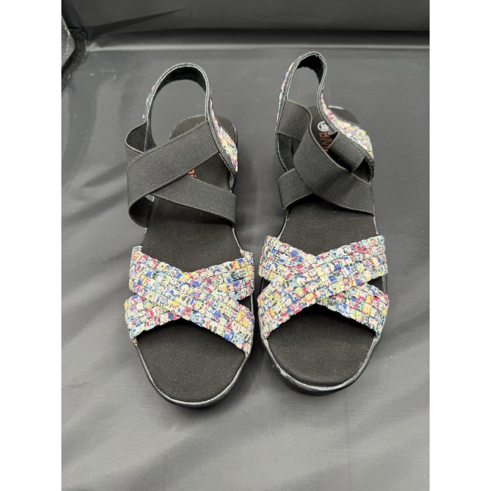 Bernie Mev Hallie Black Multicolor Wedge Open Toe Sandals Womens Size 38 US 7-8